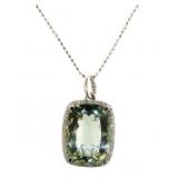 Natural 7.02 ct Green Amethyst & Diamond Pendant