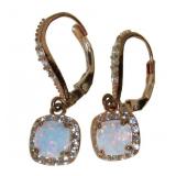 Rose Toned Opal & White Topaz Dangle Earrings
