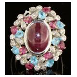 Natural 12.20 ct Cabochon Ruby & Gemstone Ring