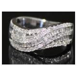 14kt Gold 1.00 ct Baguette Diamond Wave Ring