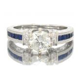 14kt Gold 1.61 ct Round Diamond & Sapphire Ring