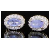 Genuine Tanzanite & White Topaz Stud Earrings