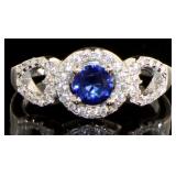 Round Halo Sapphire & White Topaz Ring