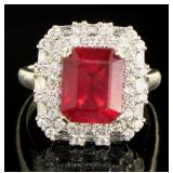 14kt Gold 5.47 ct Radiant Cut Ruby & Diamond Ring