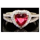 Beautiful Ruby & White Topaz Heart Halo Ring