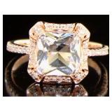 Rose Toned Asscher Cut White Topaz Ring