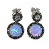 Australian Blue Opal & Macrasite Dangle Earrings