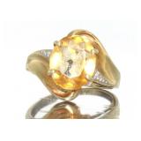 10kt Gold Natural Citrine & Diamond Estate Ring