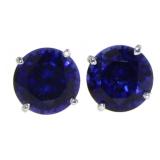 14kt Gold 3.65ct Round Blue Sapphire Stud Earrings