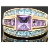 14kt Gold Amethyst & Blue Topaz Estate Ring