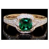 10kt Gold Cushion Cut Emerald Designer Ring