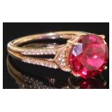 10kt Gold Round 4.00 ct Ruby Solitiare Ring