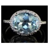 Natural 4.45 ct Natural Blue Topaz & Diamond Ring