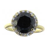 14kt Yellow Gold 4.27 ct Round Black Diamond Ring