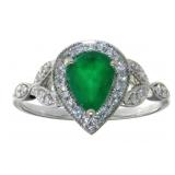 14kt Gold 0.95 ct Pear Cut Emerald & Diamond Ring