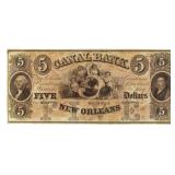 Canal Bank New Orleans Large $5.00 Currency Note