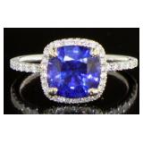 14kt Gold 2.99 ct Cushion Sapphire & Diamond Ring