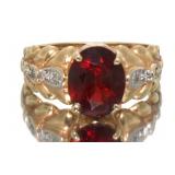 14kt Gold Natural Garnet & Diamond Estate Ring