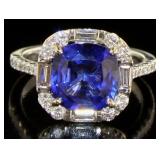 14kt Gold 3.38 ct Cushion Sapphire & Diamond Ring