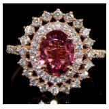 14K Rose Gold 2.50 ct Tourmaline and Diamond Ring