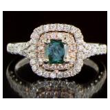 14kt Gold Cushion Cut 1.00 ct  Green Diamond Ring