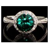 Round 2.30 ct Emerald & White Topaz Halo Ring