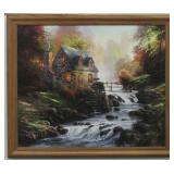 Cobblestone Mill On Canvas By Thomas Kinkade