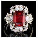 14kt Gold 5.91 ct Radiant Cut Ruby & Diamond Ring