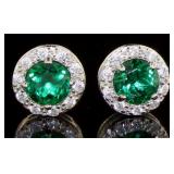 Round Emerald & White Topaz Halo Earrings