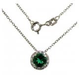 Round Emerald & White Topaz Halo Necklace