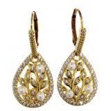 Beautiful Pearl & White Topaz Dangle Earrings