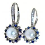 Beautiful Pearl, Sapphire, & White Topaz Earrings
