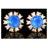 Stunning Blue Opal & White Topaz Stud Earrings