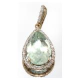 10kt Gold 6.35 ct Green Amethyst & Diamond Pendant