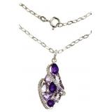 Stunning Genuine Amethyst & White Topaz Necklace
