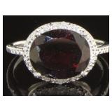 Elongated Oval 3.46ct Natural Garnet & Diamond Rin