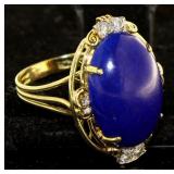 14kt Gold Oval 23.34 ct Blue Lapis & Diamond Ring
