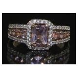 Radiant Cut Morganite & White Topaz Designer Ring