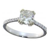 14kt Gold 1.25 ct Cushion Cut Diamond Ring