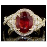 14kt Gold 5.72 ct Oval Ruby & Diamond Ring