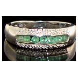 Channel Set Natural Emerald & Diamond Ring
