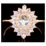Rose Toned Brilliant White Topaz Designer Ring