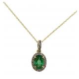 14kt Gold Oval Natural Emerald & Diamond Necklace