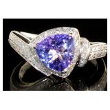 Trillion 2.20 ct Natural Tanzanite & Zircon Ring