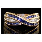 10kt Gold Invisible Set Sapphire & Diamond Ring
