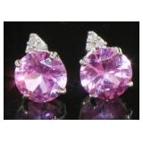 Round 4.00 ct Pink Sapphire & Diamond Earrings