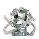 Natural 4.31 ct Green Amethyst & Diamond Ring