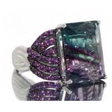 Emerald Cut 22.55 ct Bi-Color Spinel Cocktail Ring