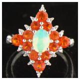 Natural 1.36 ct Fire-White Opal & Diamond Ring