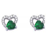 Beautiful Emerald & White Topaz Heart Earrings